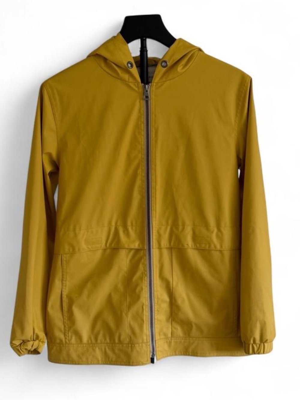 Weatherproof Vintage Women Hooded Full-Zip Mid-Length Rain Coat Pockets S